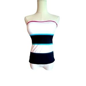 LIZ CLAIBORNE NWT WOMENS BLACK WHITE
COLOR STRIPE TANKINI TOP SZ SMALL